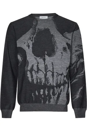 Alexander McQueen Round-neck Knitwear, male, , Size: S Skull Intarsia Wool Sweater