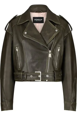 Dondup Light Jackets, female, , Size: L Khaki Leather Biker Jacket Ss25