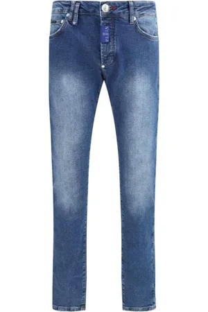 Philipp Plein Skinny Jeans, male, , Size: W34 Logo Patch Straight Cotton Jeans