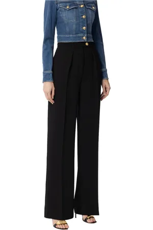 Elisabetta Franchi Wide Trousers, female, , Size: XL Palazzo Trousers with Golden Buttons