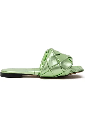Bottega Veneta Sliders, female, , Size: 7 US Square Toe Flat Sandals with Woven Detail