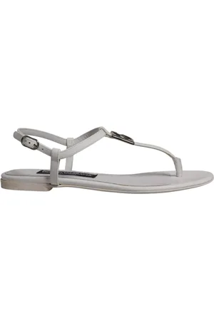 Dolce & Gabbana Flat Sandals, female, , Size: 7 US White Leather Ankle Strap Sandals