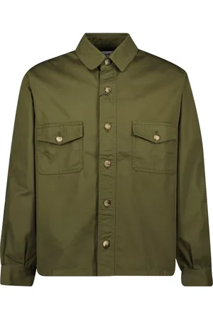 Saint Laurent Light Jackets, male, , Size: L Cotton overshirt in khaki
