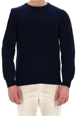 HERNO Round-neck Knitwear, male, , Size: M Cashmere Sweater Suede Patches