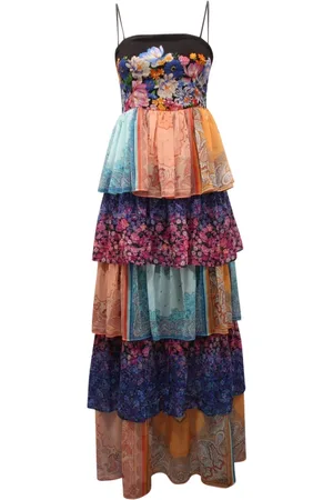 Twin-Set Maxi Dresses, female, , Size: 2XS Bohemian Mix Ruffle Dress with Side Zipper