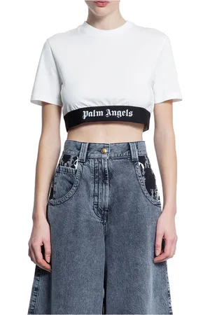 Palm Angels T-Shirts, female, , Size: XS Logo Tape Crop Tee Off