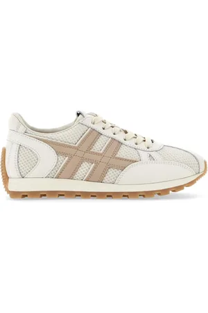 Hogan Sneakers, female, , Size: 8 US Ivory Leather Sneakers Lace-Up Round Toe
