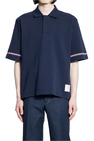 Thom Browne Polo Shirts, male, , Size: L Short Sleeve Polo in Cotton Interlock