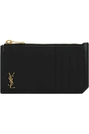 Saint Laurent Wallets & Cardholders, male, , Size: ONE SIZE Zip Card Holder with Logo Plaque