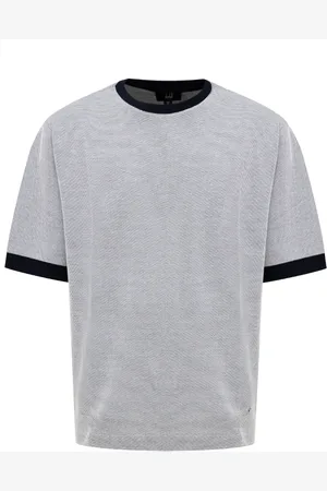Dunhill T-Shirts, male, , Size: M Pique Cotton T-Shirt with Blue Collar