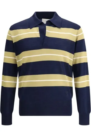 Ami Polo Shirts, male, , Size: M Striped Merino Wool Polo Shirt