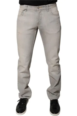 Dolce & Gabbana Slim-fit Trousers, male, , Size: M Grey Skinny Denim Jeans with Logo