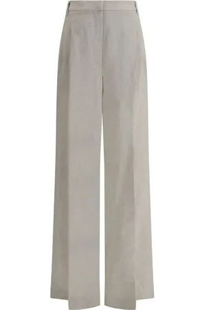 Brunello Cucinelli Wide Trousers, female, , Size: 2XL Linen Wide-Leg Pants with Lamé Details