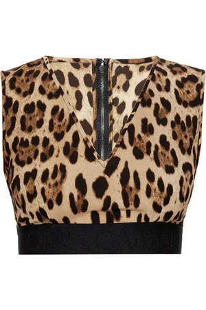 Dolce & Gabbana Sleeveless Tops, female, , Size: S Sleeveless Top with Animal Print and Elastic Waist Belt