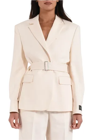 Msgm Blazers, female, , Size: M Canvas Belted Jacket with Classic Revers