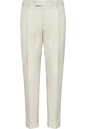 LOW BRAND Suit Trousers, male, , Size: W42 Cream White Carrot Slim Fit Trousers
