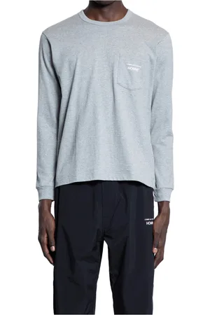 Comme des Garçons Long Sleeve Tops, male, , Size: M Grey Cotton Jersey Embroidered Logo Tee
