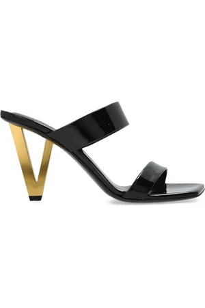 VERSACE Heeled Mules, female, , Size: 9 US Patent Leather Sandals with V-shaped Heel
