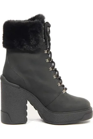 Moncler Heeled Boots, female, , Size: 10 US Claudia Ankle Boots with Faux Fur Details