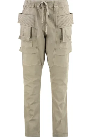 Rick Owens Straight Trousers, male, , Size: XL Coated Cotton Cargo Trousers with Drawstring