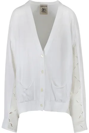 SEMICOUTURE Cardigans, female, , Size: M Lace Panel Cotton Cardigan