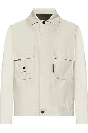 LOW BRAND Light Jackets, male, , Size: L White Cotton Coat with Shirt Collar