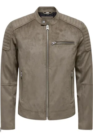 Only & Sons Light Jackets, male, , Size: S Faux Suede Racer Jacket