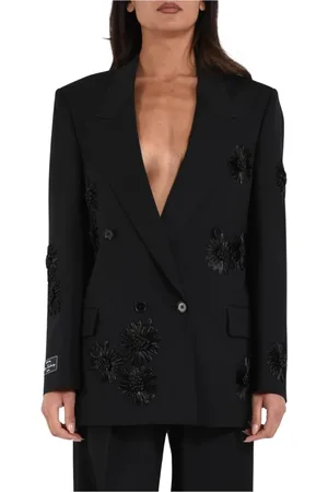 Msgm Blazers, female, , Size: XS Double-Breasted Jacket with Raffia Flowers