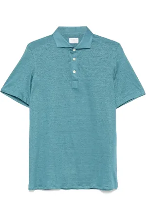 Finamore Polo Shirts, male, , Size: S Blue- Polo Shirt with Buttoned Lapel