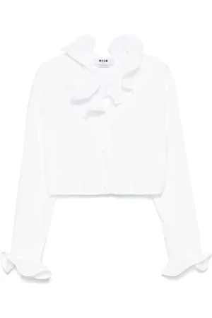 Msgm Blouses, female, , Size: S Button-Up Shirt with Embroidered Logo