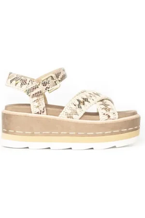Mou Wedges, female, , Size: 6 US Criss Cross Snake Print Platform Sandals