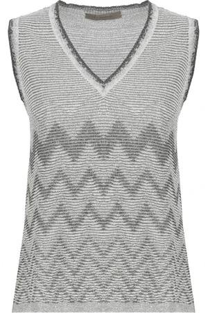 D.EXTERIOR V-neck Knitwear, female, , Size: XS Silver V-Neck Sleeveless Lurex Sweater