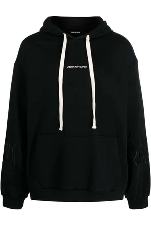 Vision Of Super Hoodies, male, , Size: XS Flame-Embroidered Cotton Hoodie