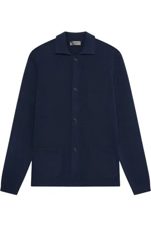 FERRANTE Cardigans, male, , Size: L Navy Cardigan with Pockets and Collar