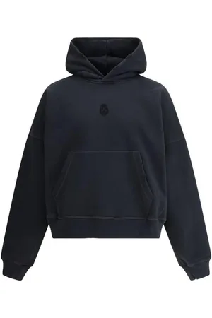 Alexander McQueen Hoodies, male, , Size: M Vintage-Style Skull Hoodie with Kangaroo Pocket