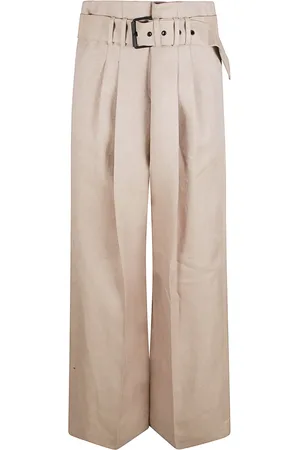 ELEVENTY Wide Trousers, female, , Size: S Linen Camel Trousers Made in Italy