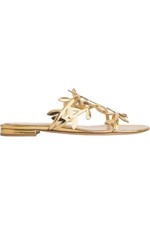 Gianvito Rossi Sliders, female, , Size: 7 1/2 US Golden Leather Sandals for Women