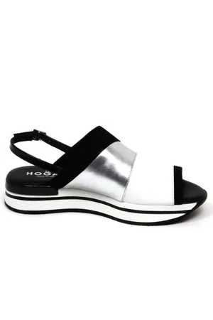Hogan Flat Sandals, female, , Size: 6 1/2 US Silver Wedge Sandal Shoe