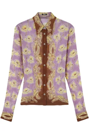 VERSACE Shirts, female, , Size: S Purple Button-Up Long Sleeve Blouse