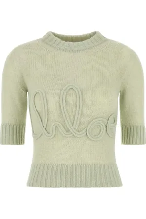 Chloé Round-neck Knitwear, female, , Size: L Logo Applique T-Shirt in