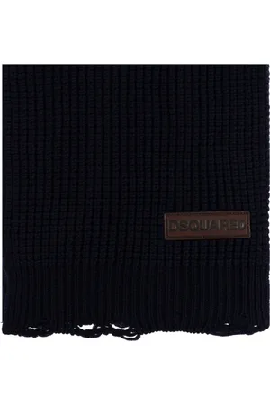Dsquared2 Winter Scarves, male, , Size: ONE SIZE Wool Logo Patch Knit Scarf