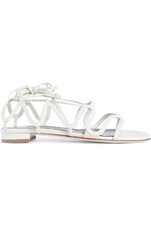 Manolo Blahnik Flat Sandals, female, , Size: 10 US Cream Cage Ankle Strap Heels