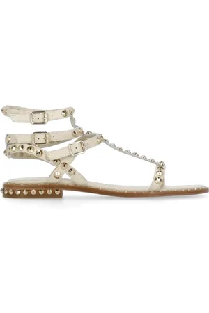 Ash Flat Sandals, female, , Size: 9 US Golden Studs Ivory Leather Sandals