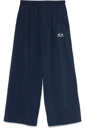 Balenciaga Straight Trousers, male, , Size: S Navy Logo Wide Leg Pants