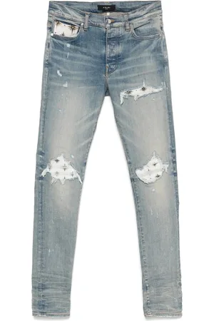 AMIRI Skinny Jeans, male, , Size: W30 L34 Light Ripped Jeans with Button Fly