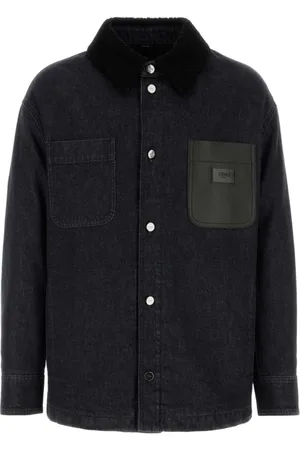 Fendi Denim Jackets, male, , Size: L Buttoned Jacket with Faux-Shearling Trim