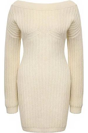 Dsquared2 Short Dresses, female, , Size: S Cream Knit Dress with Boat Neck