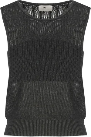 Elisabetta Franchi Round-neck Knitwear, female, , Size: XS Sleeveless Perforated Sweater with Lurex