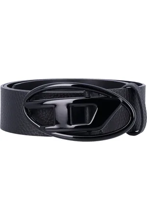 Diesel Belts, male, , Size: 90 CM Textured Leather Belt with Oval Buckle