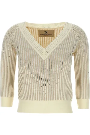 ERMANNO SCERVINO V-neck Knitwear, female, , Size: M Sweater with Rhinestone Embellishment